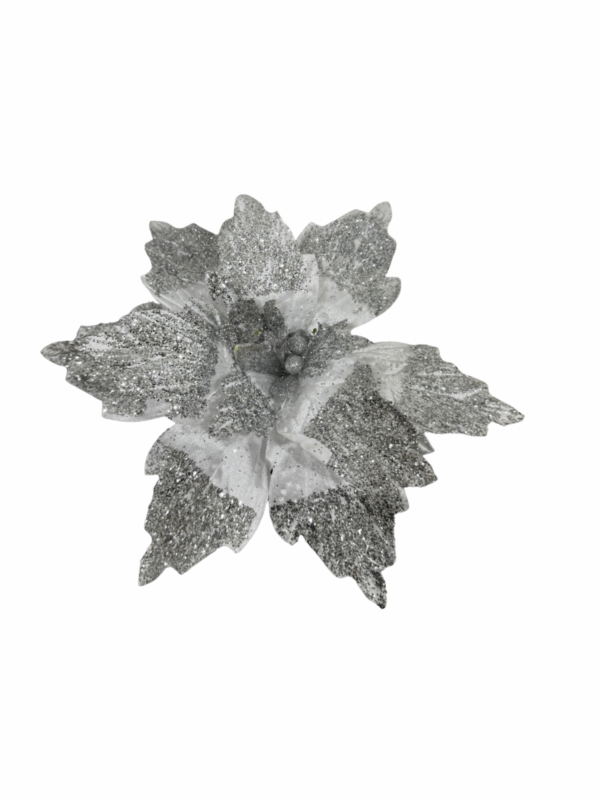 Poinsettia Escarchada Plata 40*40cm