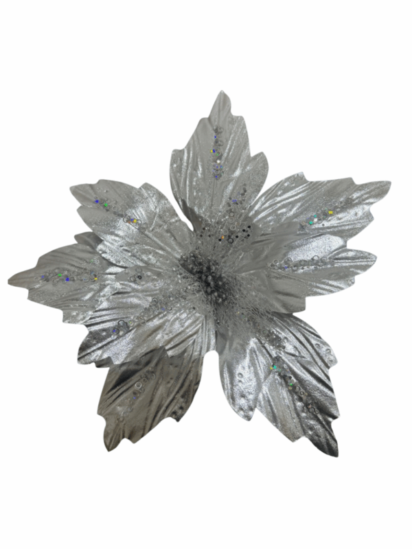 Poinsettia Decorada Plata 40*40cm