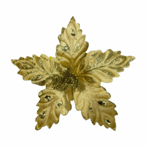 Poinsettia Hoja Deco Escarchada Dorado 18*30