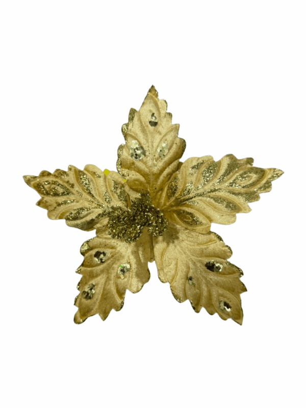 Poinsettia Hoja Deco Escarchada Dorado 18*30
