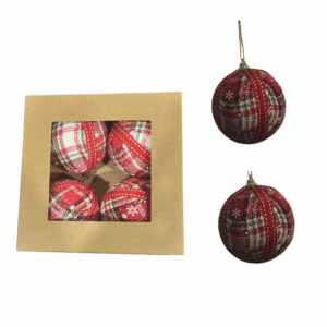 Set X 4 Bolas 8cm Cuadros Rojo/Blanco