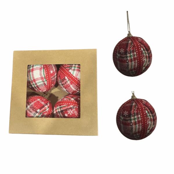 Set X 4 Bolas 8cm Cuadros Rojo/Blanco