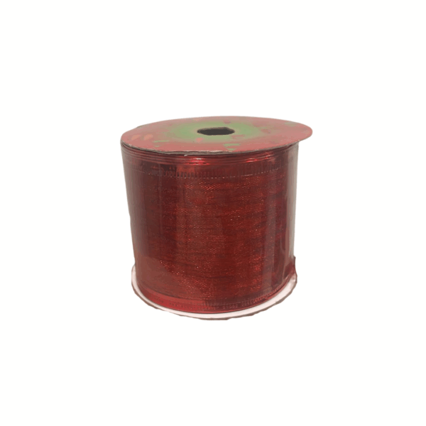 Cinta Alambrada 2.5" X 10yds Velo Con Lineas Escarchadas Roj