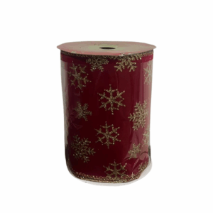 Cinta Roja Borde Y Copos De Nieve Dorado 15cmx10yd