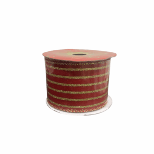 Cinta Roja Lineas Horizontales Doradas 6.3cmx10yd