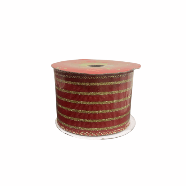 Cinta Roja Lineas Horizontales Doradas 6.3cmx10yd