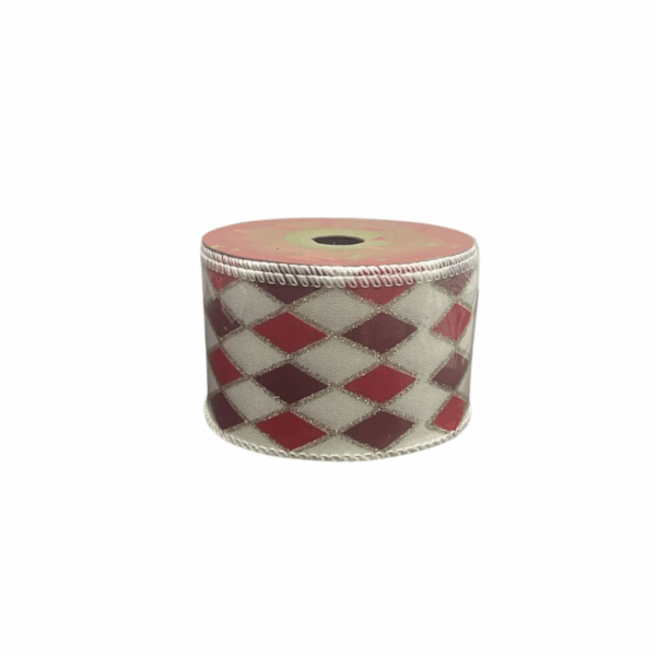 Cinta Rombos Blancos Rojos Y Vinotintos 6.3cmx10yd
