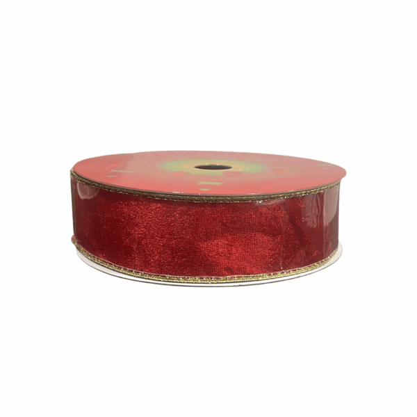Cinta Gamuzada Roja Borde Brillante Dor 3.8cmx10yd