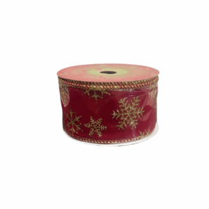 Cinta Roja Borde Y Copos De Nieve Dorado 6.3cmx10yd