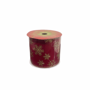 Cinta Roja Borde Y Copos De Nieve Dorados 10cmx10yd