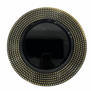 Plato Bordes Puntos Dorados Negro 33cm