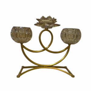 Candelabro Dorado Con Vasos Y Flor De Loto Estilo Ambar 36*17*30cm