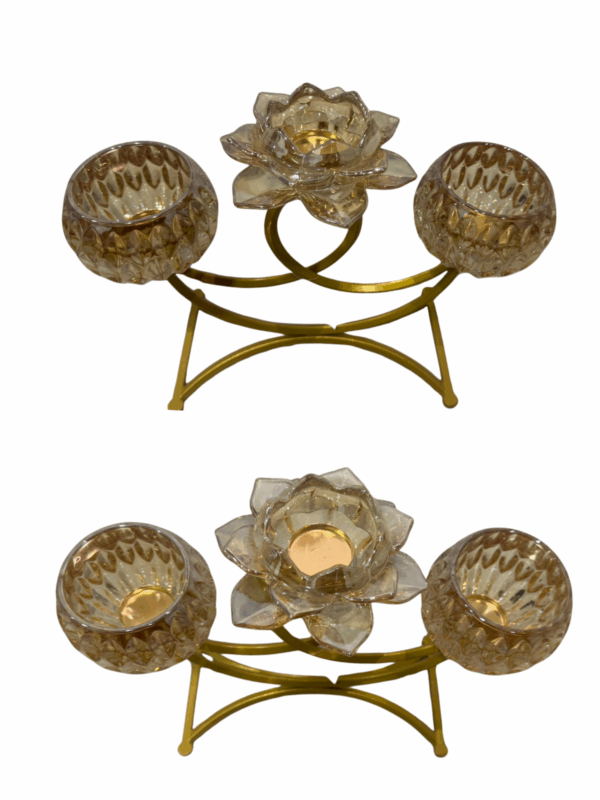 Candelabro Dorado Con Vasos Y Flor De Loto Estilo Ambar 36*17*30cm - Image 3