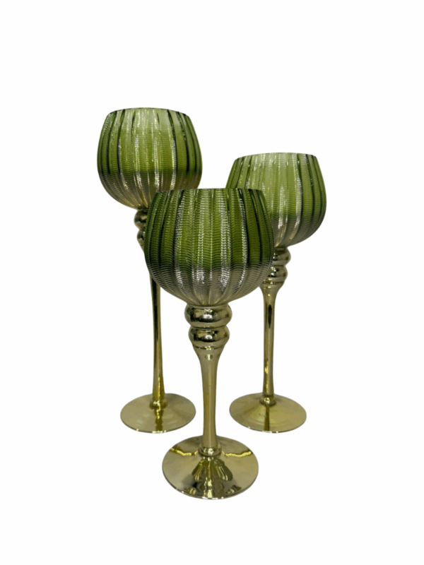 Set X 3 Copas Lineas Verde/Dorado