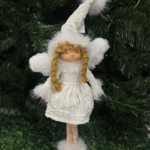 Muñeca Angel De Pie Con Vestido Blanco Y Gorro 21*7*56cm