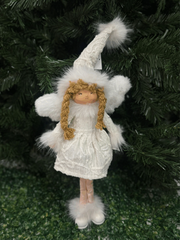 Muñeca Angel De Pie Con Vestido Blanco Y Gorro 21*7*56cm