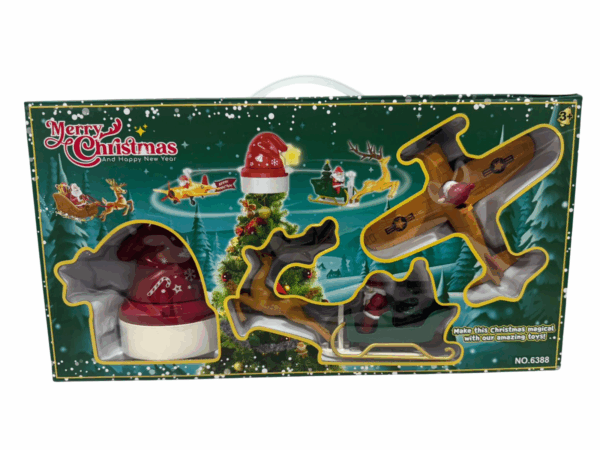 Adorno Gorro  Para Punta De Arbol Trineo Y Santa Aviador   Giratorio  Luz  Musical Set X 9pcs - Image 2