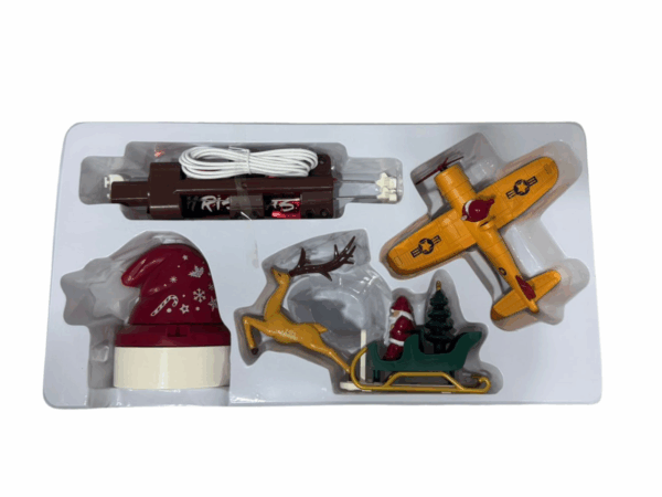 Adorno Gorro  Para Punta De Arbol Trineo Y Santa Aviador   Giratorio  Luz  Musical Set X 9pcs - Image 4