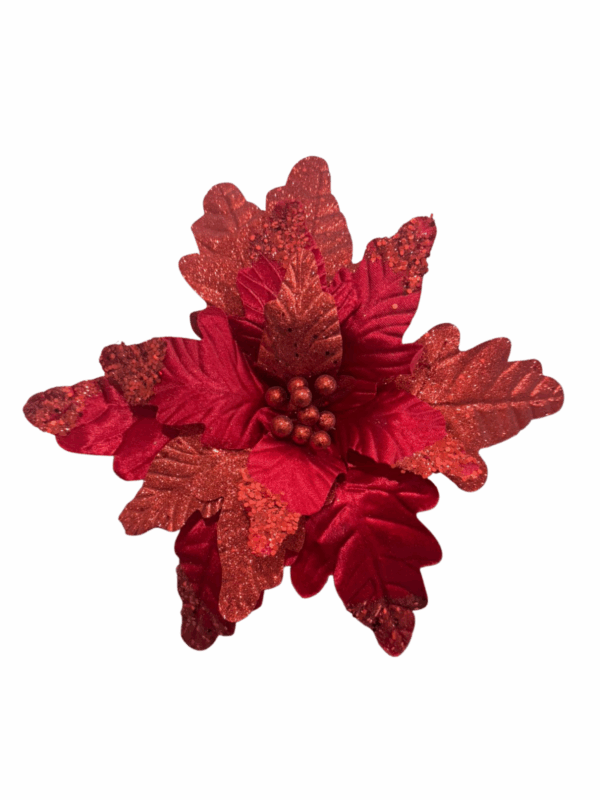 Flor Gamuza Combinada Escarchada 40 Cm Rojo