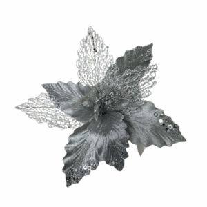 Poinsettia Hoja Malla Punta Lentejuela Plata 30*25