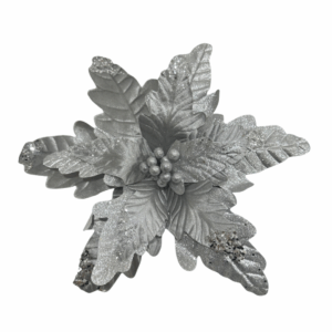 Flor Gamuza Combinada Escarchada 40 Cm Plateado