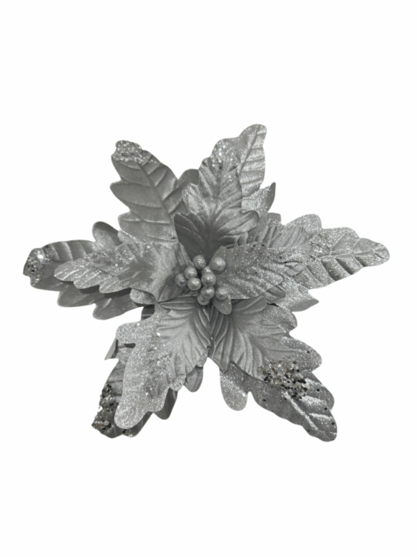 Flor Gamuza Combinada Escarchada 40 Cm Plateado