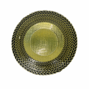 Plato Vidrio Borde Trenzado Negro/Dorado