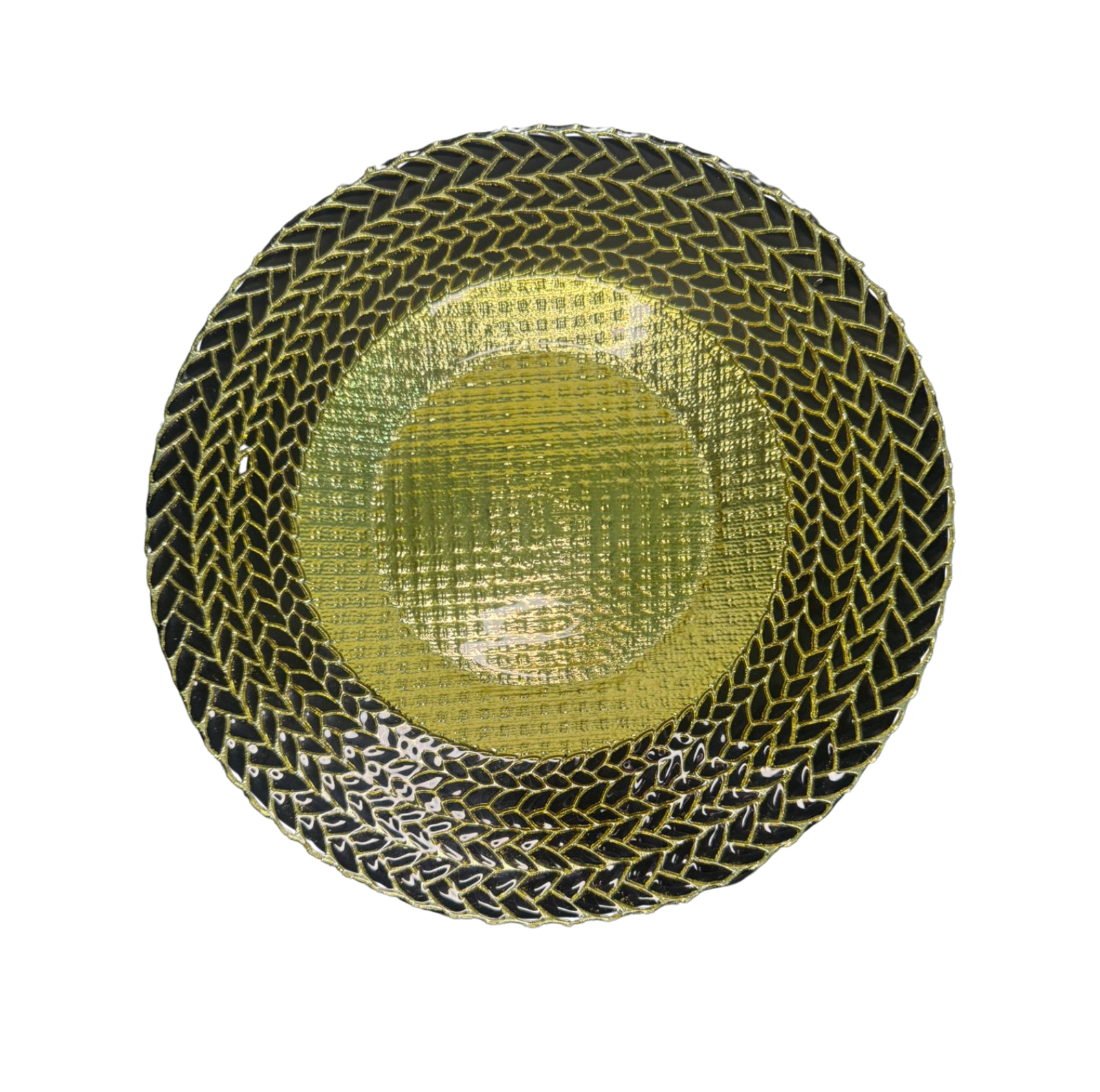 Plato Vidrio Borde Trenzado Negro/Dorado