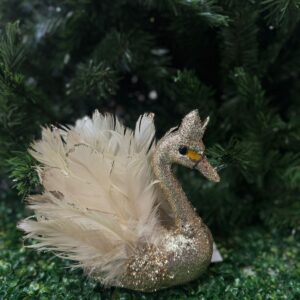 Cisne Escarchado Plumas Doradas 24*19*20cm