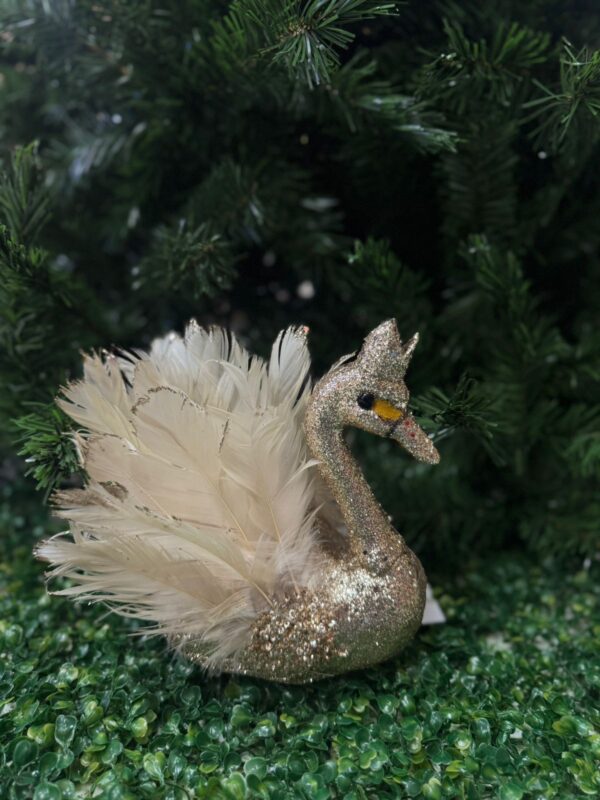 Cisne Escarchado Plumas Doradas 24*19*20cm