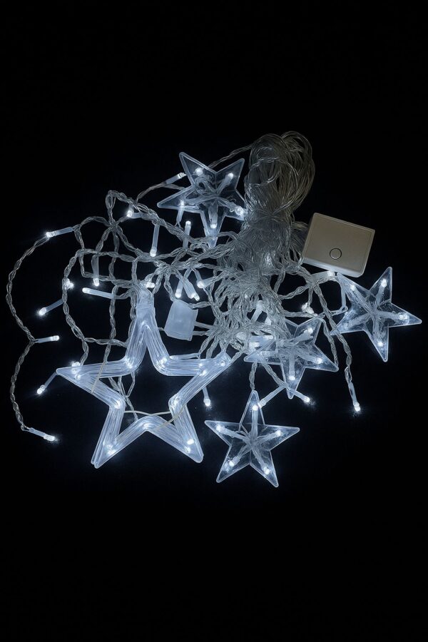 Led 138l Cortina Cable Transparente Final Con Estrella 3*0.6metros Con Hembra Blanco